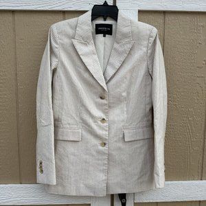 Lafayette 148 Ivory Tan 3 Button Blazer Jacket Women’s Size 4 Cotton Linen